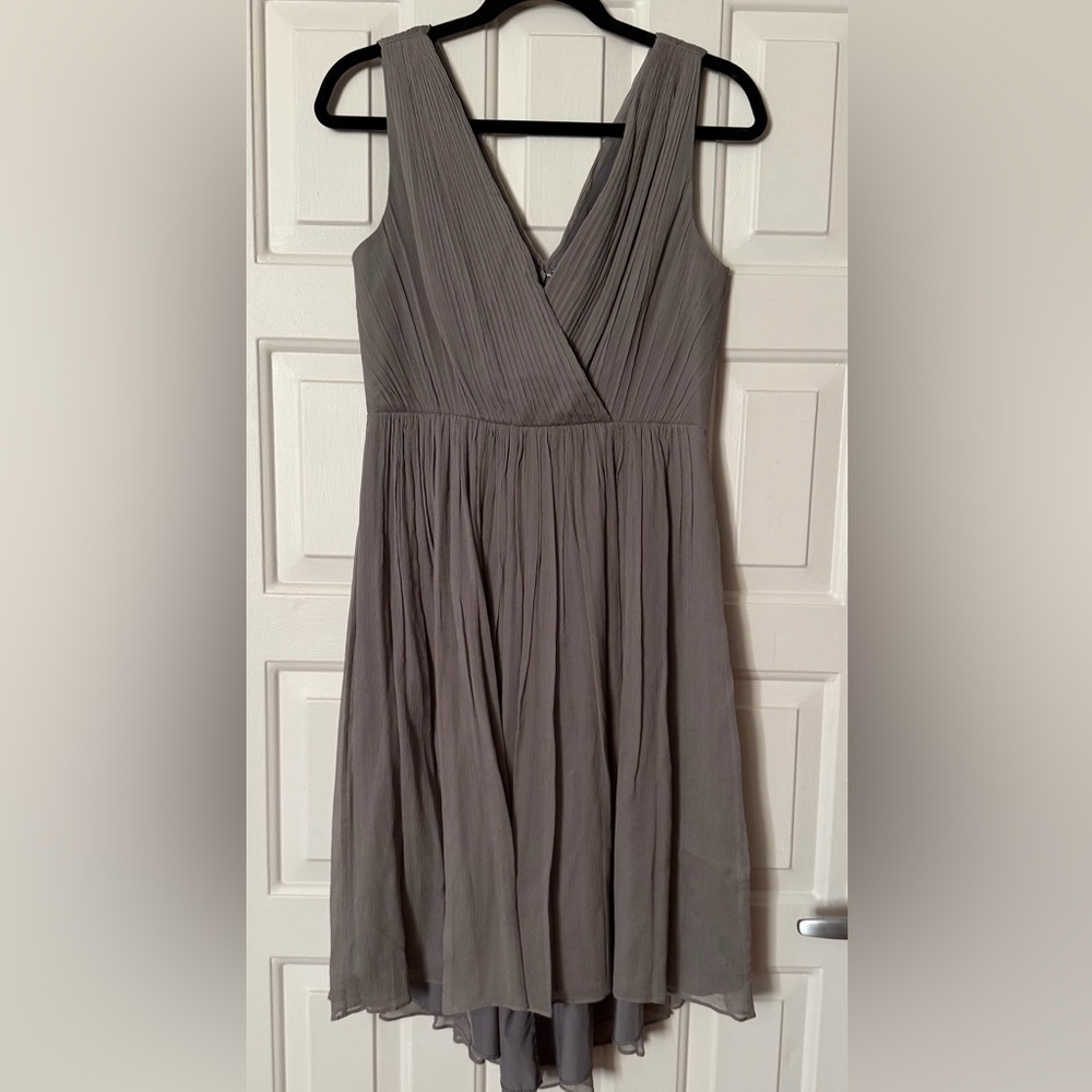 J.Crew Grey Silk Chiffon Hi-Lo V-Neck Dress